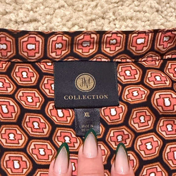 JM Collection Rust Geometric Blouse - Picture 2 of 2